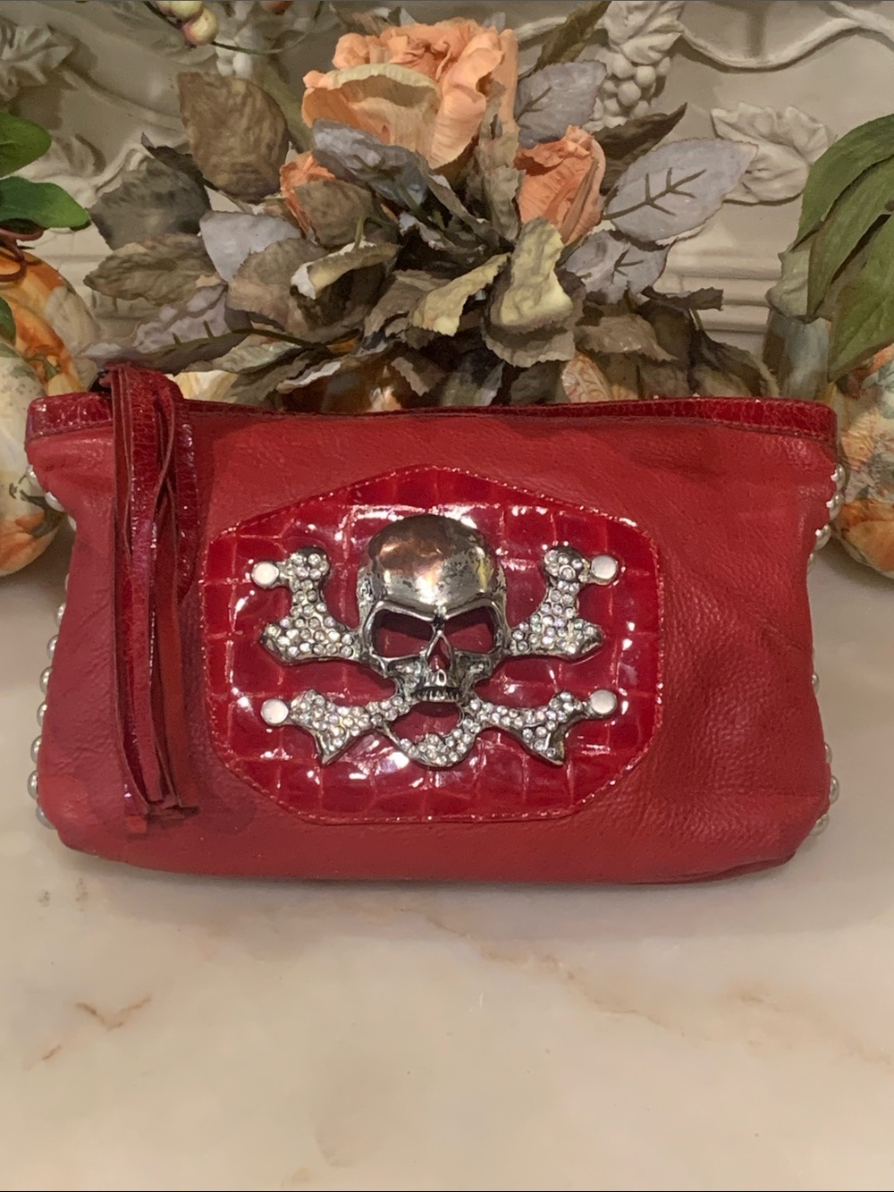 Leatherock USA LeatherClutch w/crystal Skull